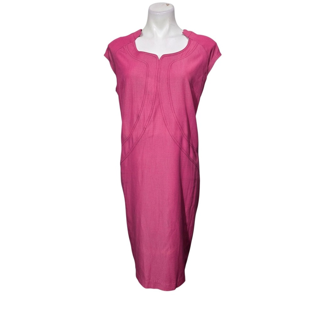IMAN Pink Sheath Dress Cap Sleeve Gold Zip Back Stretch Fuchsia pink Size L